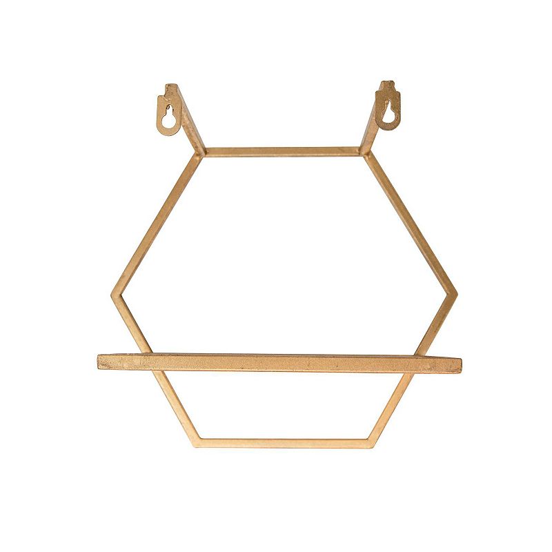 Set of 3 Gold and Ivory Wooden Hexagon Wall Shelves 16