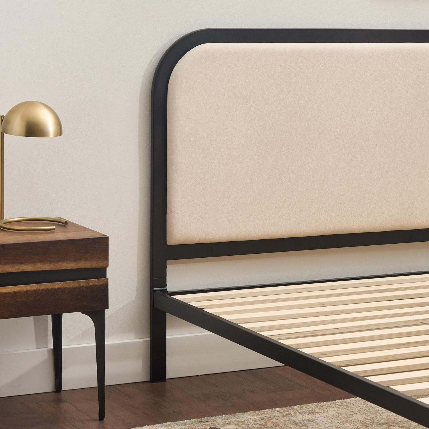 Rest Haven Salem Metal Platform Bed with Rounded Upholstered Headboard Queen Cream  Crowdfused