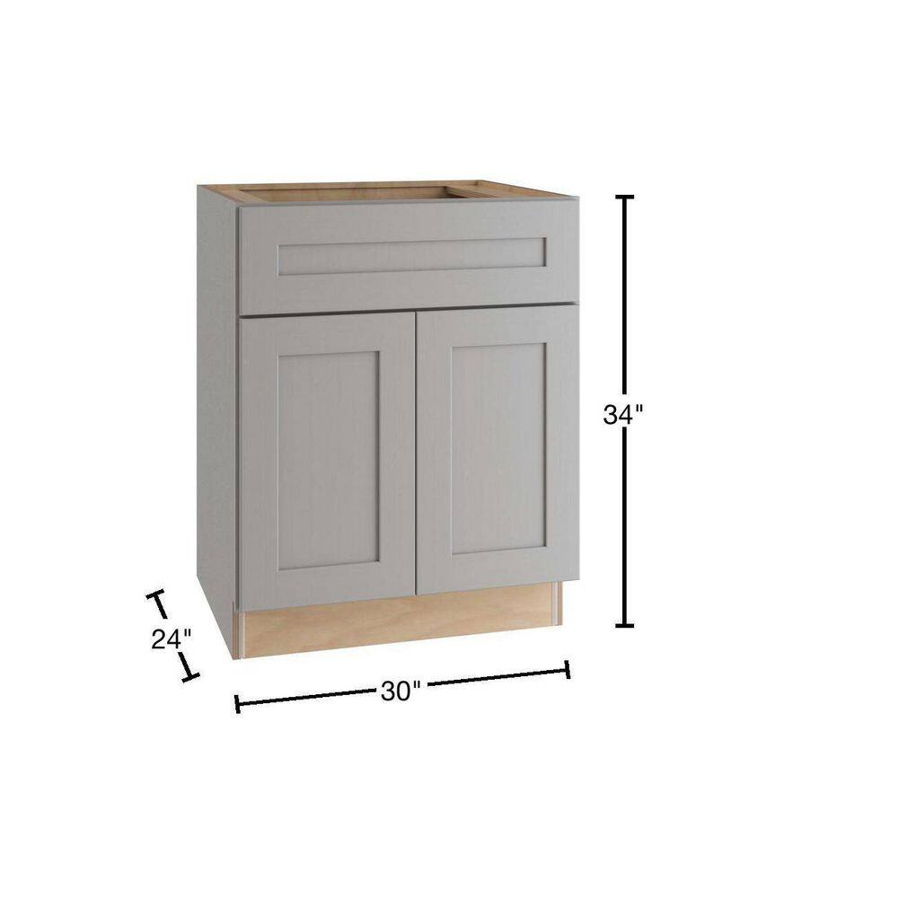 Home Decorators Collection Tremont Assembled 30 x 34.5 x 24 in Plywood Shaker Base Kitchen Cabinet 1 rollout Soft Close in Painted Pearl Gray B30-1T-TPG