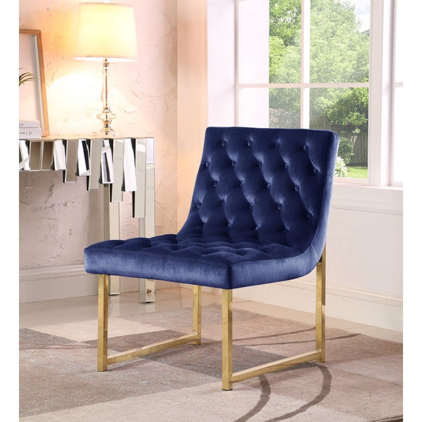 Chic Home Tatiana Tufted Velvet Upholstery Plush Cushion Brass Finished Accent Chair