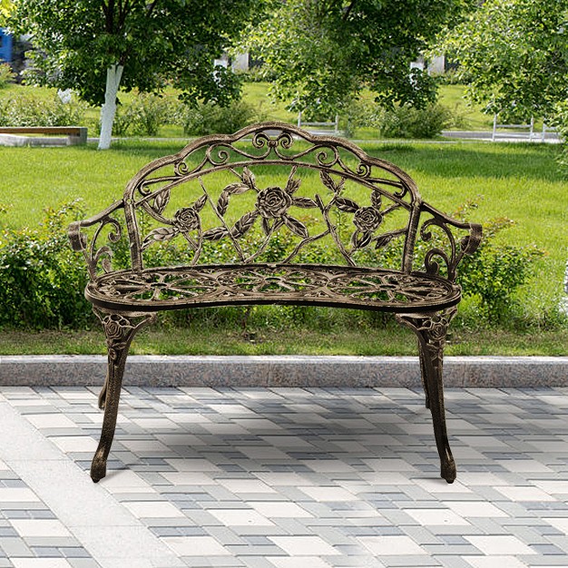 Tangkula Antique Aluminum Bench Patio Garden Chair Porch Cast For Outdoor Bronze