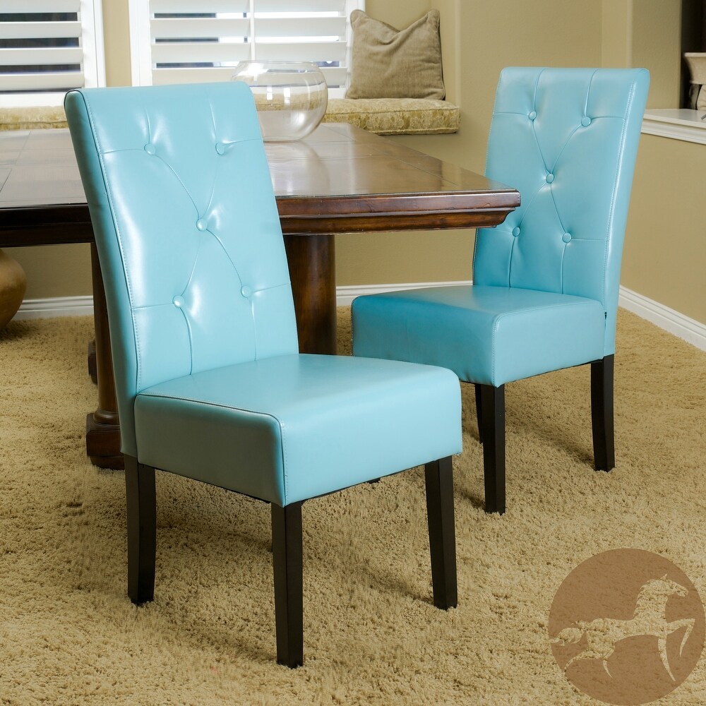 Taylor Blue Bonded Leather Dining Chair (Set of 2) by Christopher Knight Home   N/A