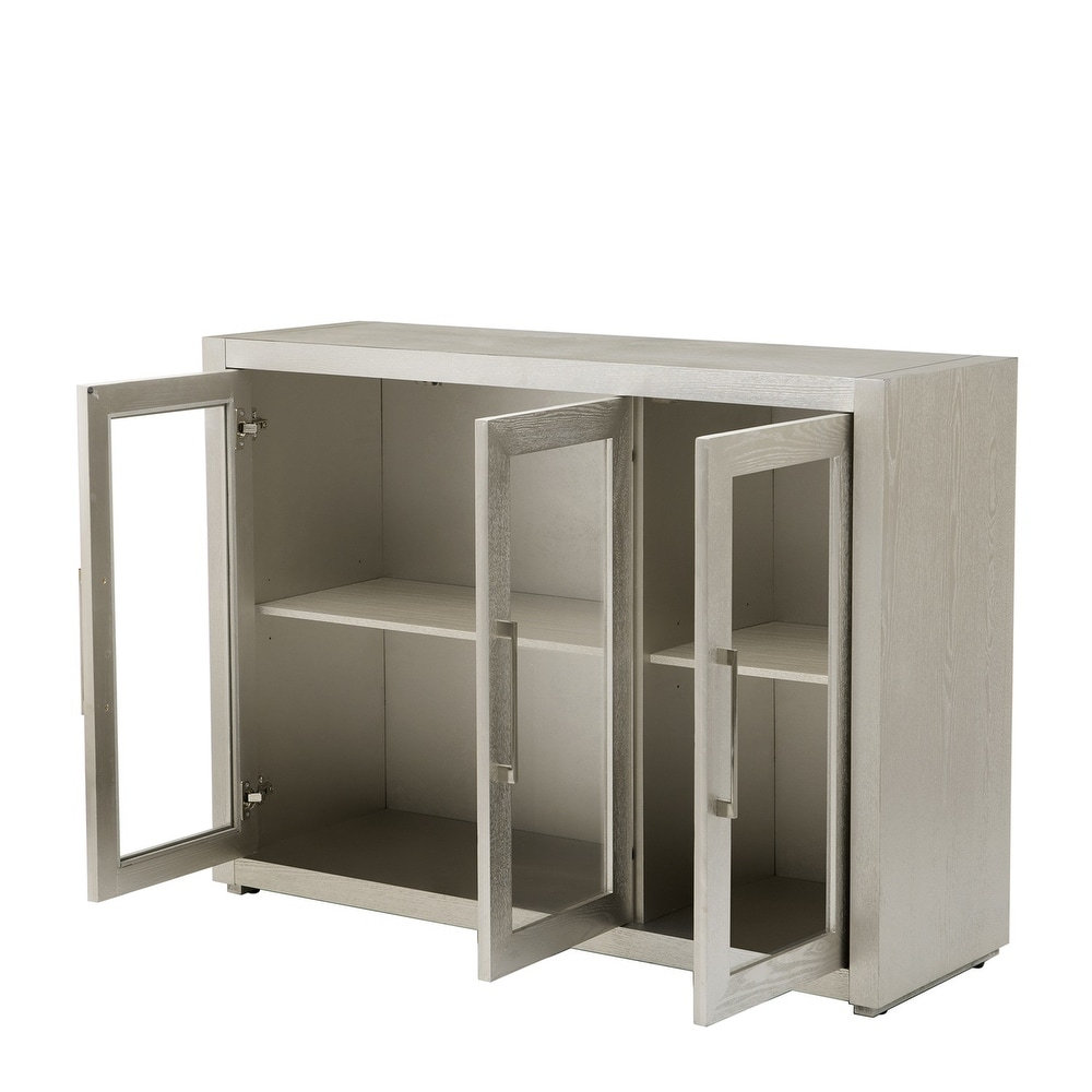 Merax Wood Storage Cabinet with Three Tempered Glass Doors and Adjustable Shelf