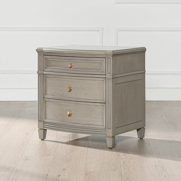 Dauphin Grey Cashmere 3-Drawer Rubber Wood Gold Accent End Table