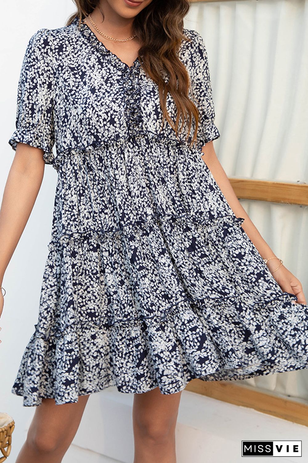 Puff Sleeves Floral Mini Dress Wholesale