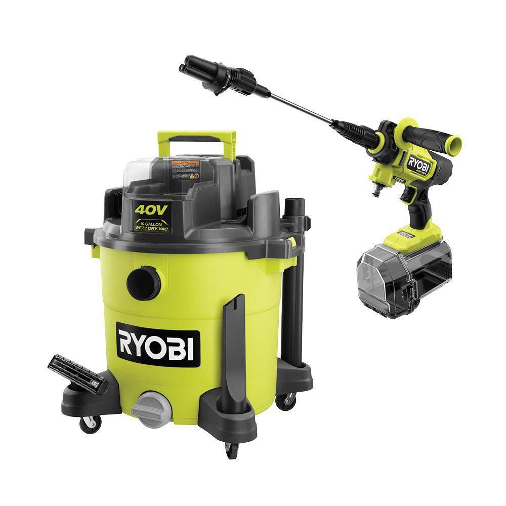 RYOBI 40V 10 Gal. Cordless WetDry Vacuum with 40V HP Brushless EZClean 600 PSI Power Cleaner (Tools Only) RY40WD01B-RY124050VNM