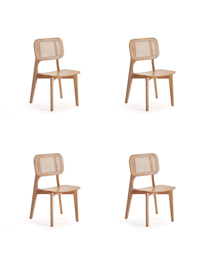 Manhattan Comfort Versailles 4-Piece Square Ash Wood and Natural Cane Dining Chair