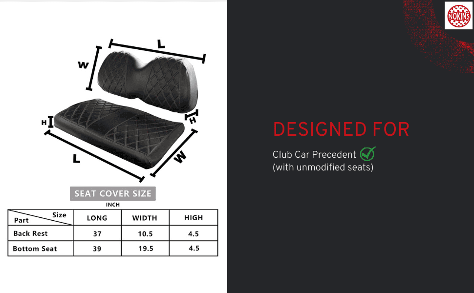 for Club Car Precedent Black Golf Cart Front Seat Cover Diamond Sewing Pattern Front Seat Weather Resistant