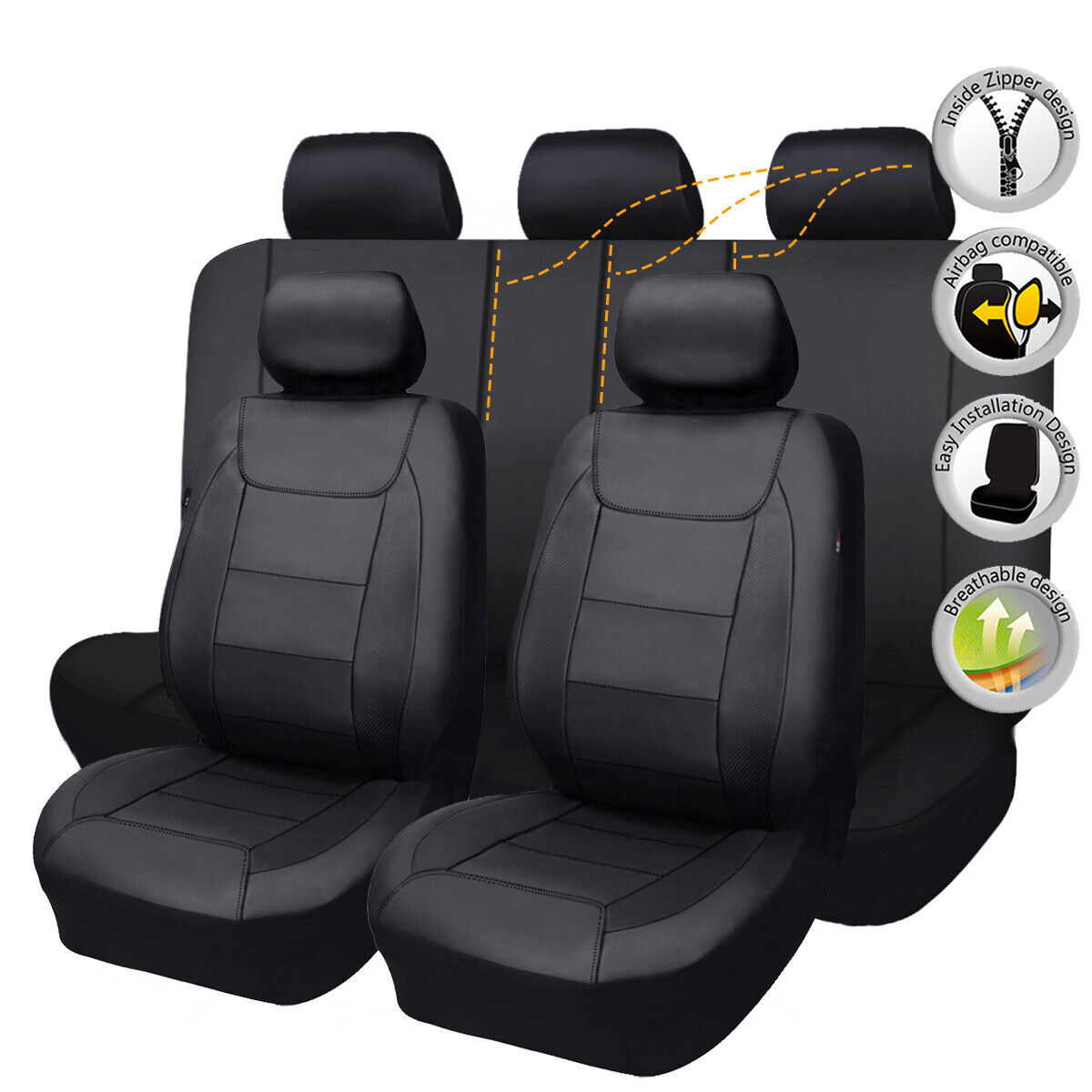 Full Set Deluxe Automotive Leather Universal Car Seat Covers Interior Covers