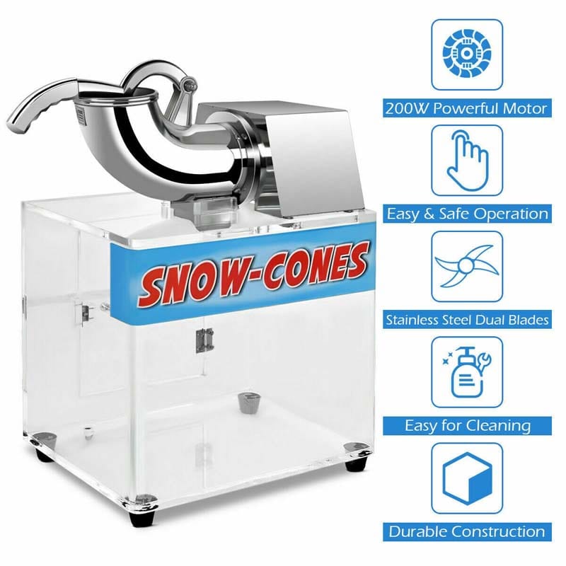 440LBS/H Stainless Steel Electric Snow Cone Machine Ice Crusher Shaver with Dual Blades for Home & Commercial Use