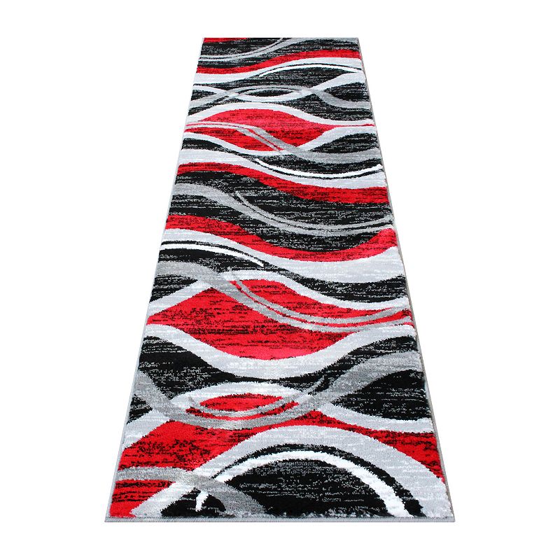 Masada Rugs Masada Rugs Stephanie Collection Area Rug Runner with Modern Contemporary Design 1109 in Red， Gray， Black and White - 2'x7'