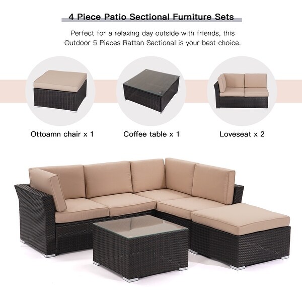 4 pieces Outdoor Patio Furniture Rattan Conversation Sofa Sectional Sets - Overstock - 33808766