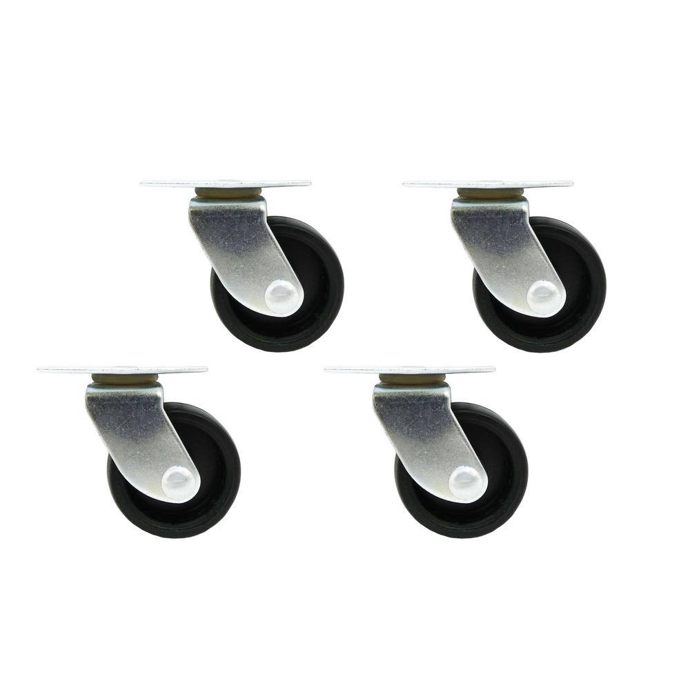 Everbilt 1-58 in. Black Plastic and Steel Swivel Plate Caster with 50 lb. Load Rating (4-Pack) 49558