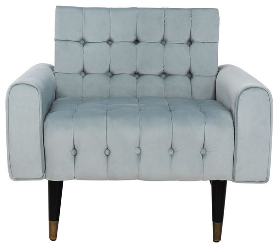 Meris Tufted Arm Chair Slate Blue/Black/Brass   Midcentury   Armchairs And Accent Chairs   by V.S.D Furniture  Houzz