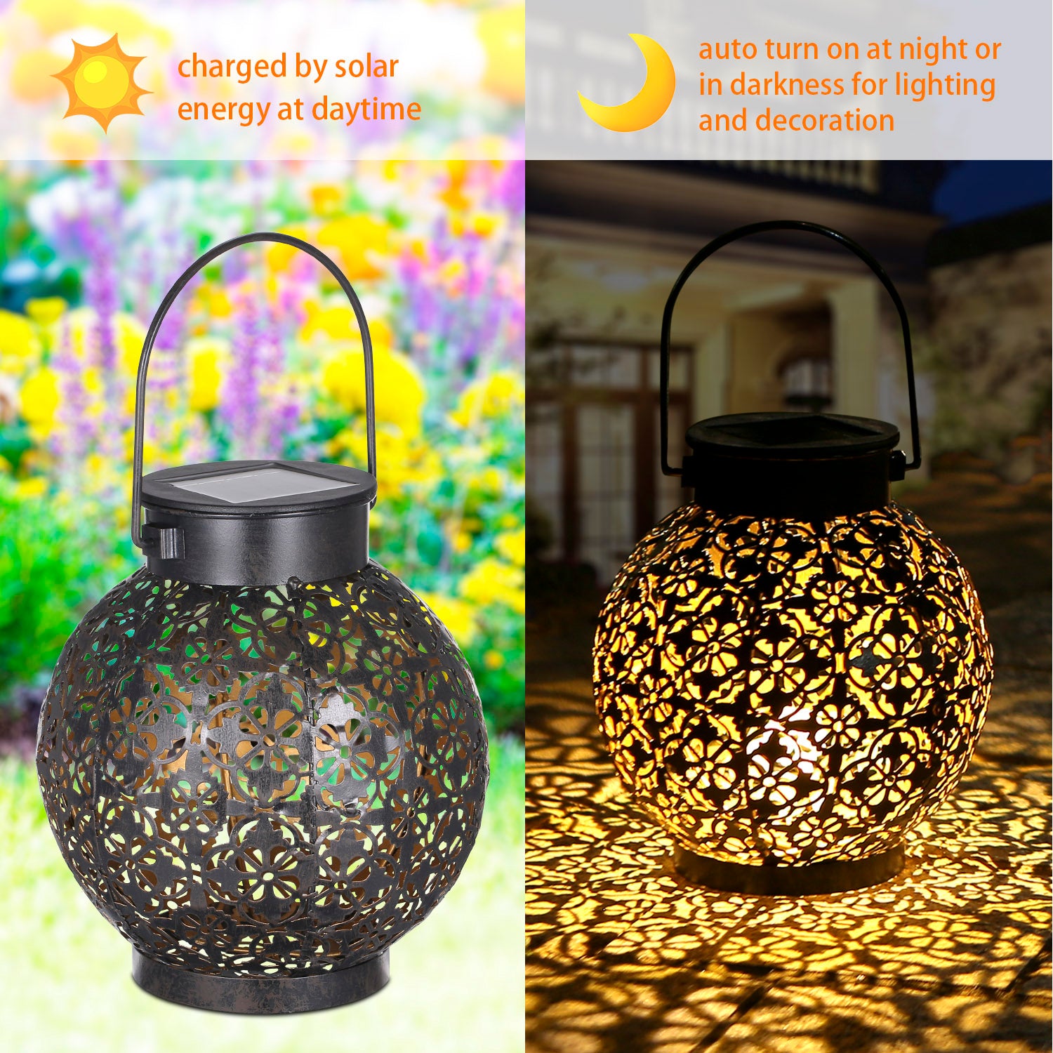 Tomshine 2 Pack Solar Lantern Hanging Solar Lights Outdoor Waterproof for Patio Courtyard Balcony Garden