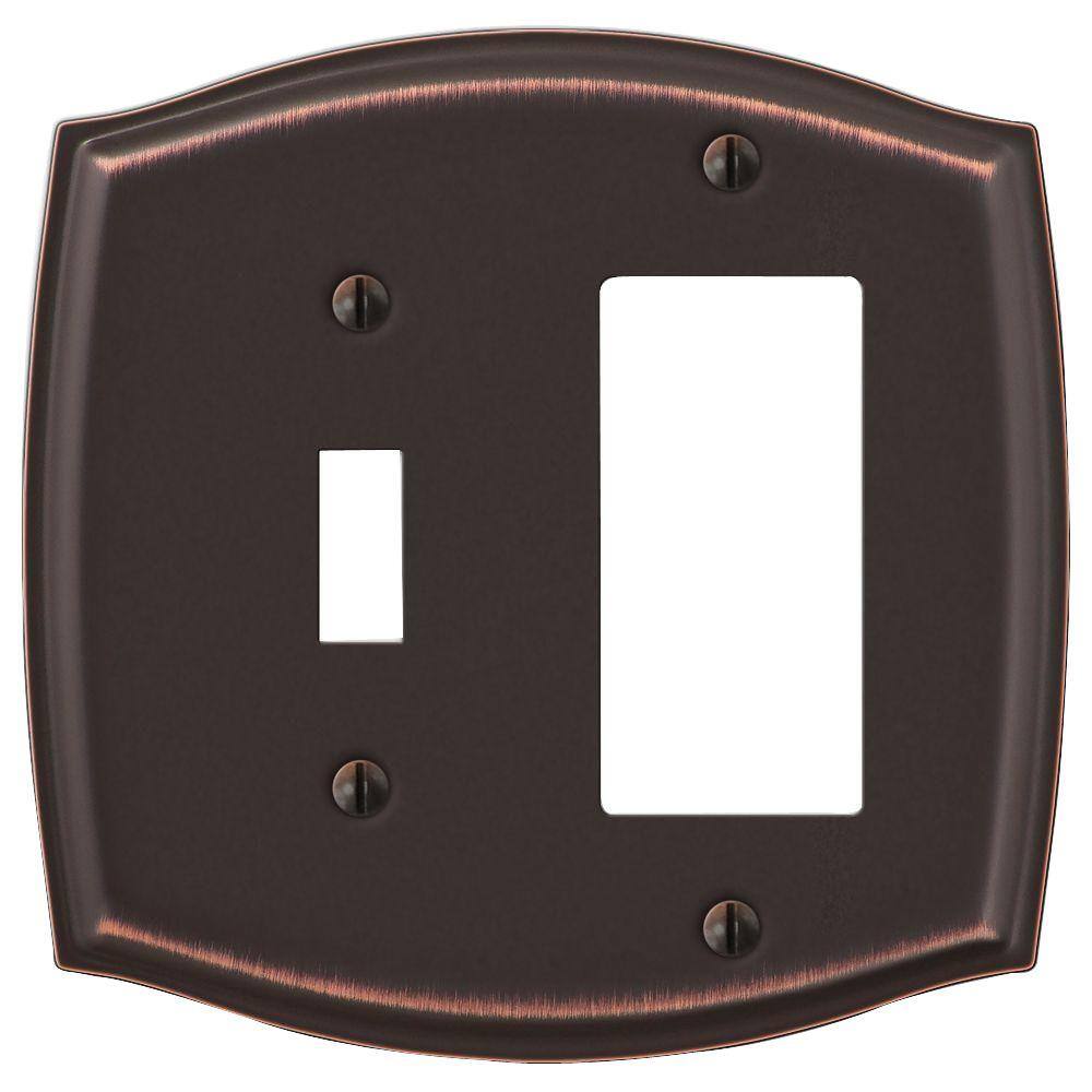 AMERELLE Vineyard 2 Gang 1-Toggle and 1-Rocker Steel Wall Plate - Aged Bronze 159TRDB