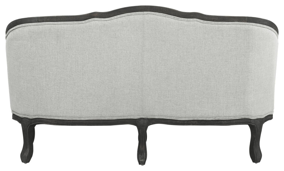 Samael Loveseat With 2 Pillows  Gray Linen and Dark Brown Finish   Traditional   Loveseats   by VirVentures  Houzz