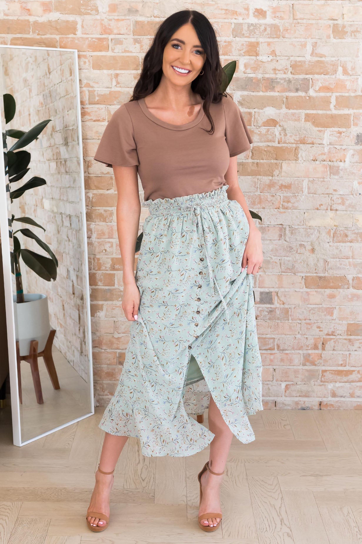 Spring Blooms Modest Button Skirt