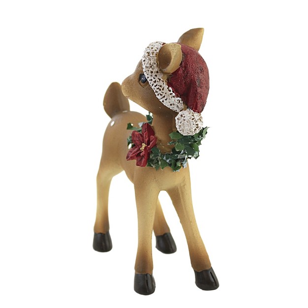 Transpac Deer W santa Hat 1 Deer 7 5 Inches Reindeer Christmas Polyresin Brown