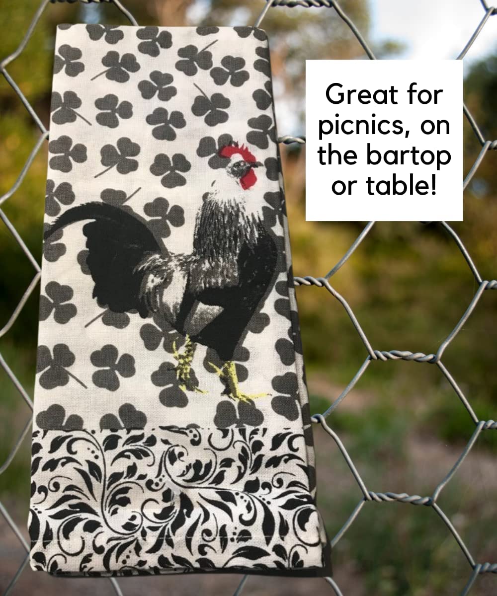 Jolitee 15x25 Set of 3 Farmhouse Chicken Tea Towel Set Kitchen Rooster Tan Black Dish Towel