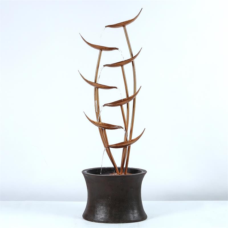 43.1in. H Rain Forest Bronze Metal Leaves Cascading Polyresin Fountain