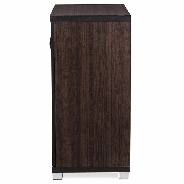 Zentra Modern And Contemporary Sideboard Storage Cabinet With Glass Doors， Dark Brown， Contemporary