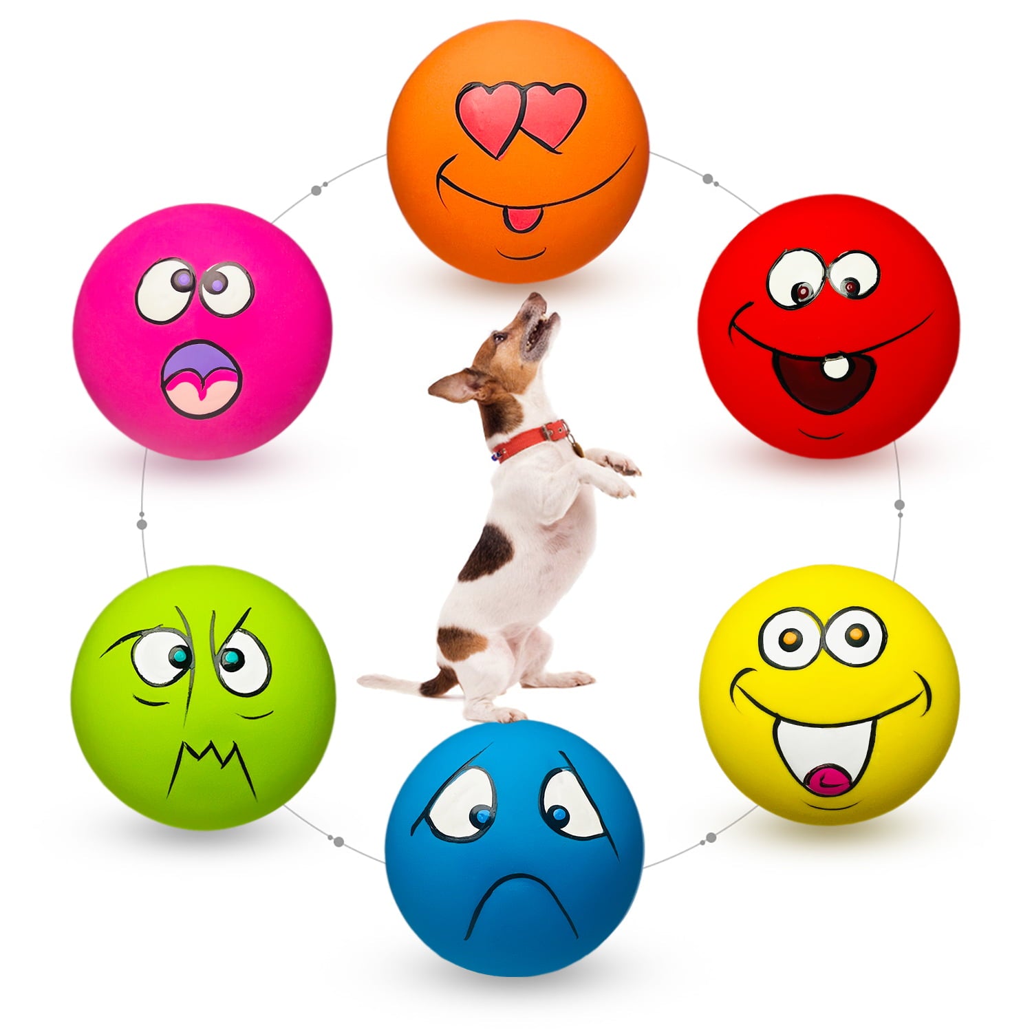 HOLYSTEED Squeaky Dog Toy for Small Dogs - Rubber Latex Squeaky Dog Ball， Smile Face Dog Squeaky Toys Flat 6pcs