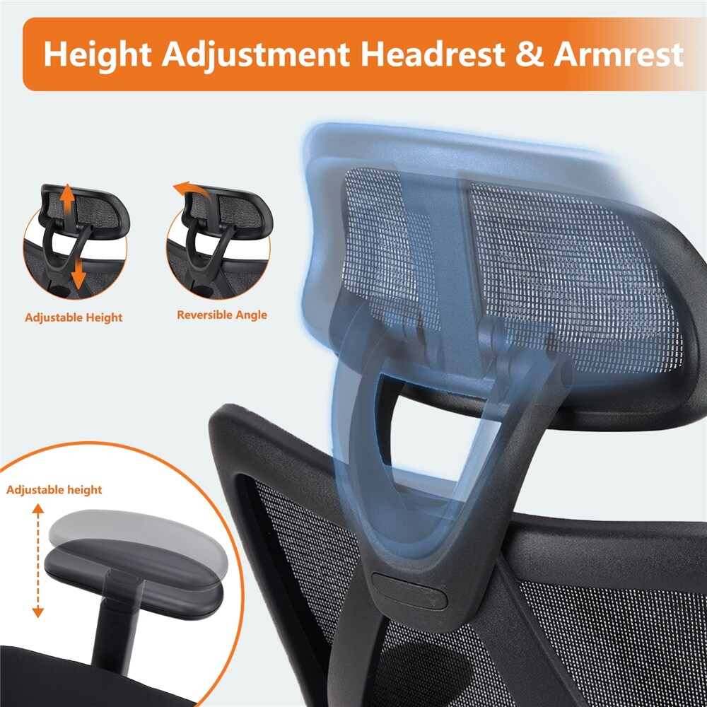 High Back Office Chair with Adjustable Headrest and Waistrest Mesh