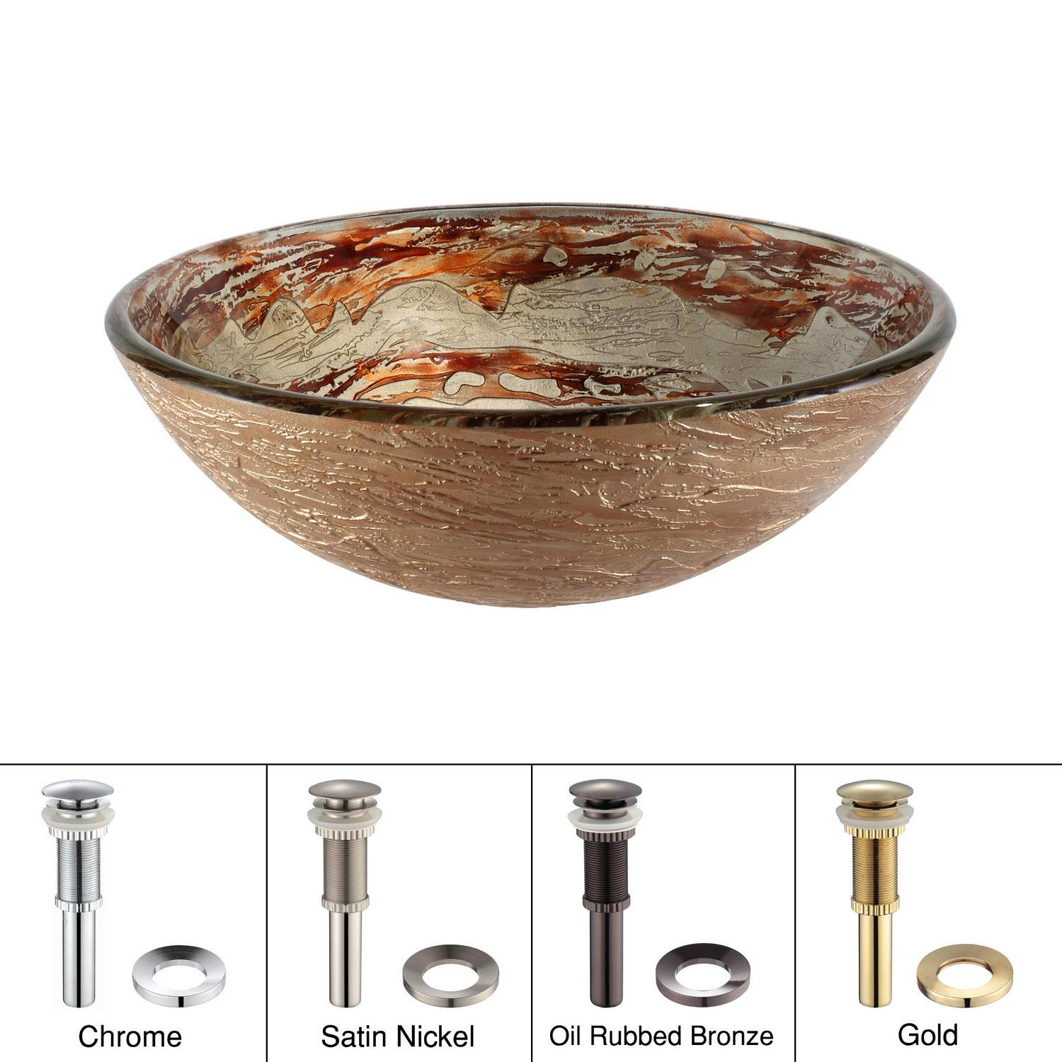 KRAUS Ares Glass Vessel Sink in Brown and Gray with Pop-Up Drain and Mounting Ring in Oil Rubbed Bronze