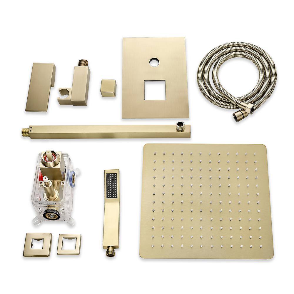 Heemli 10 in. Rainfall Single Handle 1-Spray Square Shower System 1.8 GPM with Pressure Balance in Gold Valve Included KH10G