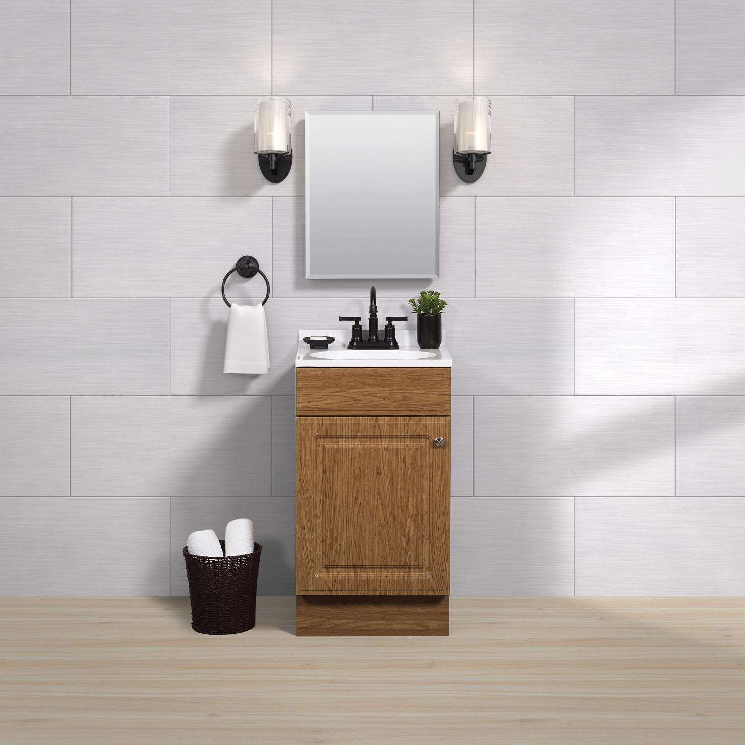 Zenna Home Single Oak Brown/White Vanity Combo 18 in. W X 16 in. D X 35 in. H