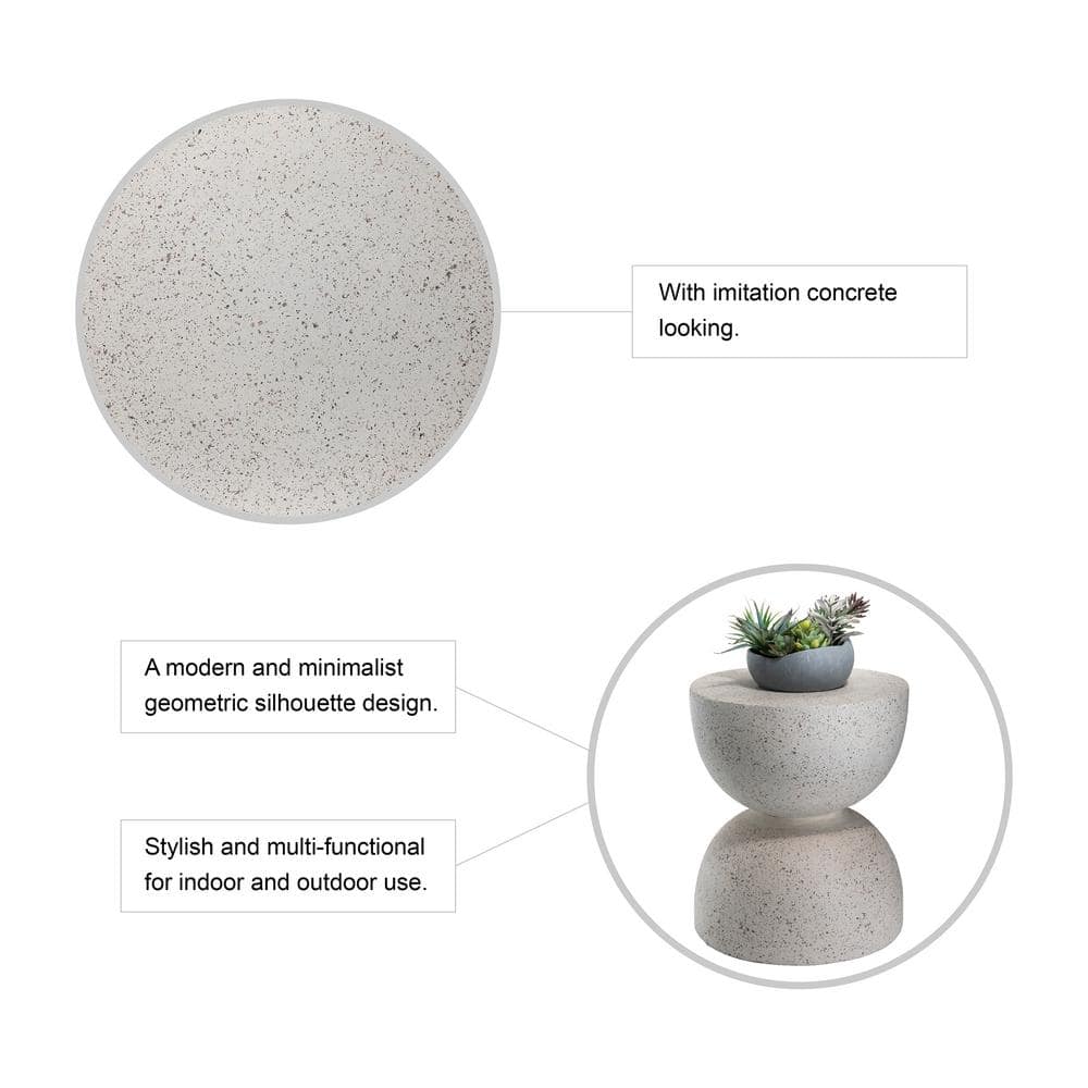 Glitzhome 17.75 in. H Multi-Functional MGO Resin Faux Terrazzo White Garden Stool or Planter Stand or Accent Table GH2007200021