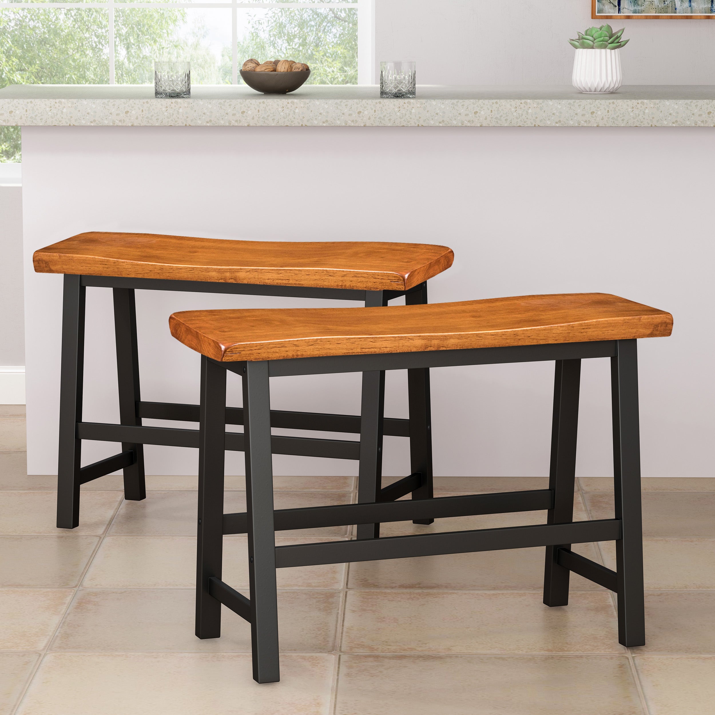 Toluca Saddle Wood 24-Inch Counter Dining Bench (Set of 2)