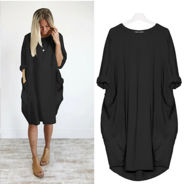 🔥🔥2021 Casual Loose Pocket Long Sleeve Dress