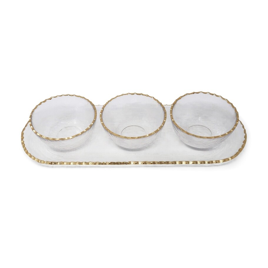 3 Bowl Serving Dish on tray with Gold Rim