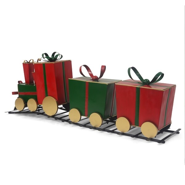 Merry Christmas Charm: A Festive Iron Train Adorned with GiftShaped Carriages，Bringing Joy to Your Holiday Decor