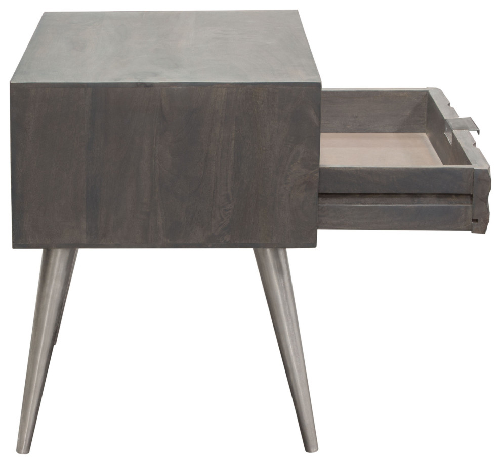 Petra Solid Mango Wood 1 Drawer Accent Table  Smoke Gray Finish With Nickel Legs   Midcentury   Side Tables And End Tables   by VirVentures  Houzz