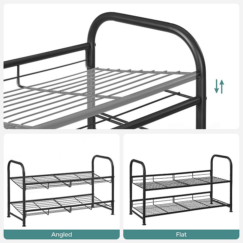 Stackable Shoe Rack， 2 Tier Metal Shoes Rack Storage Shelf， Holds up to 9 Pairs Shoes