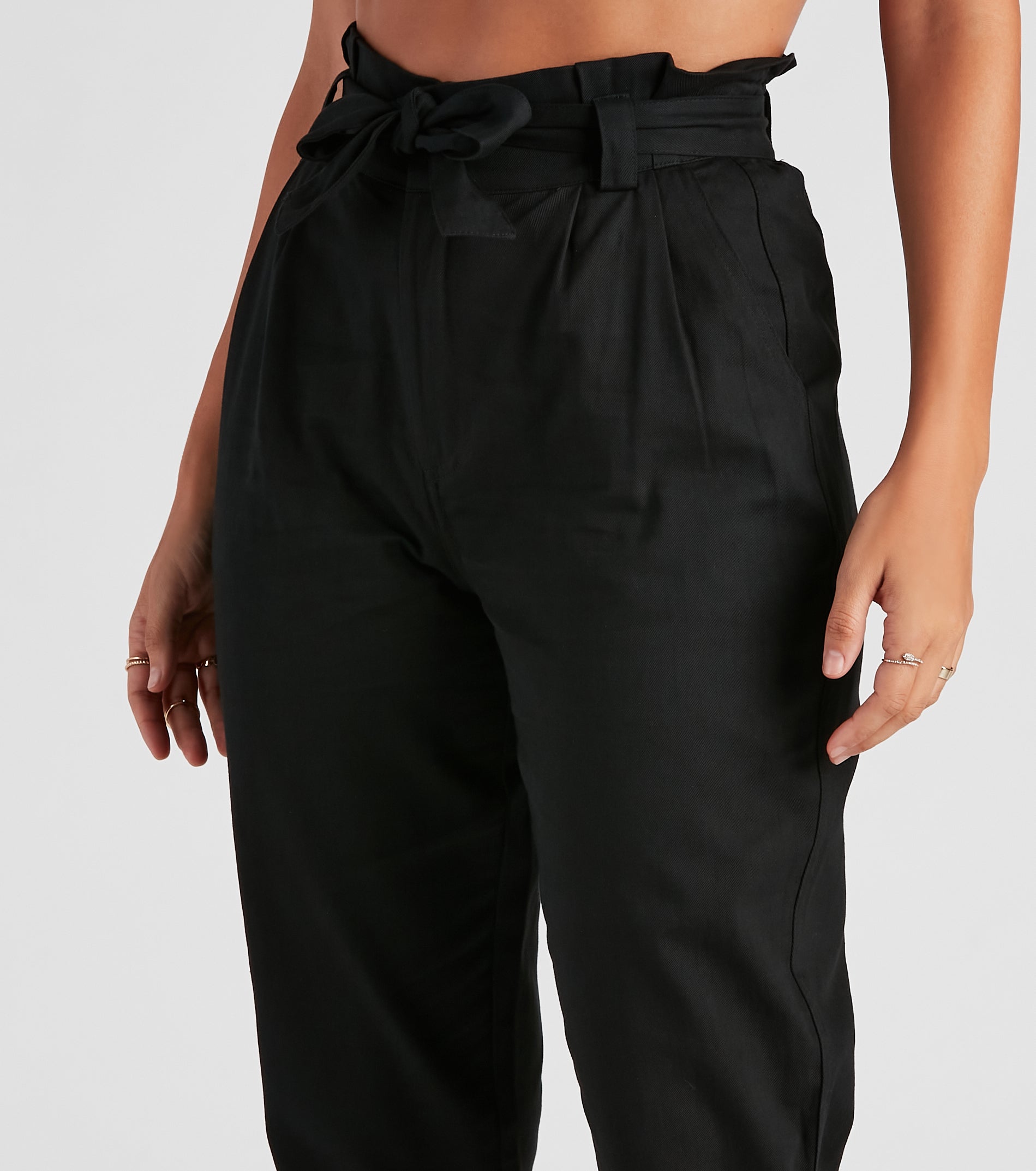 Trendy And Tapered High Waist Paperbag Pants