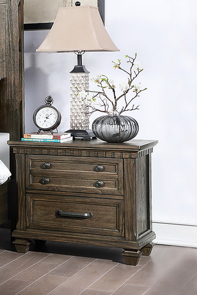 Bling 2 Drawer Wood Nightstand in Rustic Brown Fin...