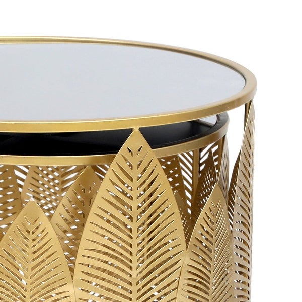 Adeco End Table Set of 2 Gold Accent Coffee Leaves Nightstands Stool - Set of 2