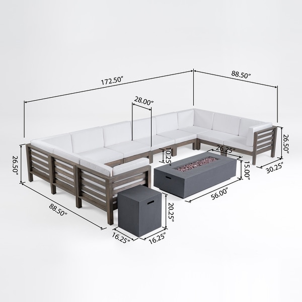 Oana Outdoor 12Piece UShaped Acacia Wood Sectional Sofa Set with Fire Pit by Christopher Knight Home