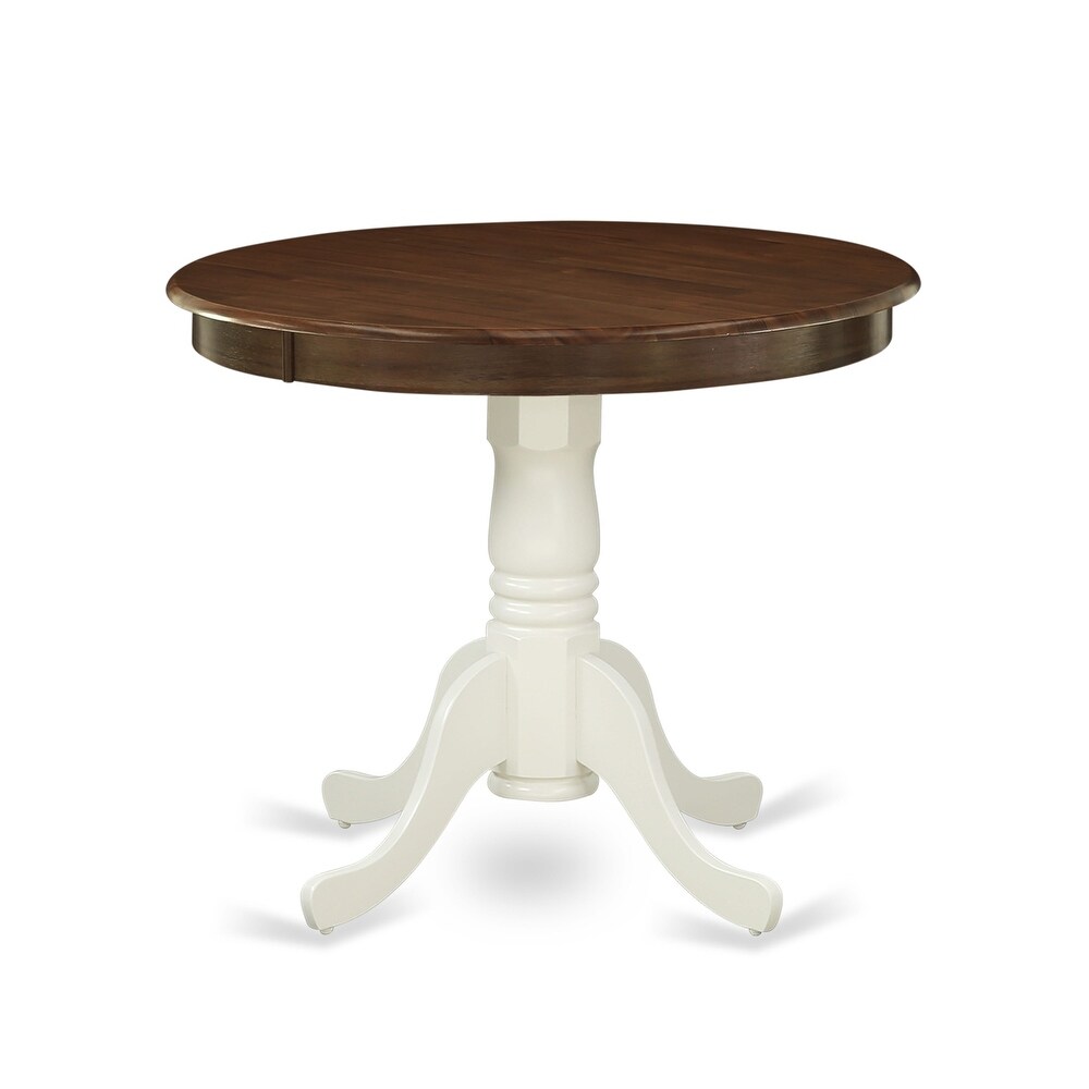 East West Furniture Kitchen Dining Table   a Round Wooden Table Top with Pedestal Base  Walnut   Linen White