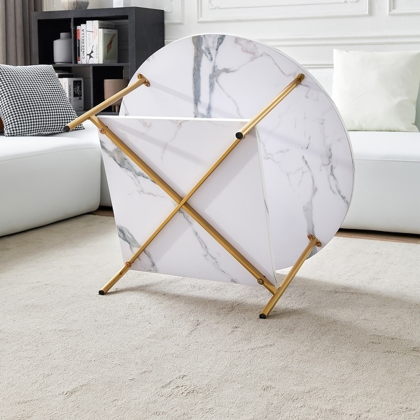 Modern Coffee Table Side Table，Gold Metal Frame with Marble Color Top