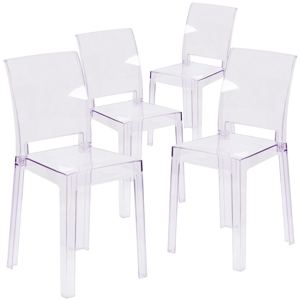 4 Pack Chair with Square Back in Transparent Crystal   Wedding Chairs