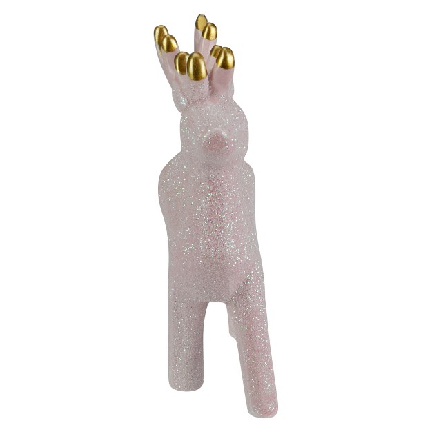 Glittery Pink Ceramic Reindeer Christmas Figure