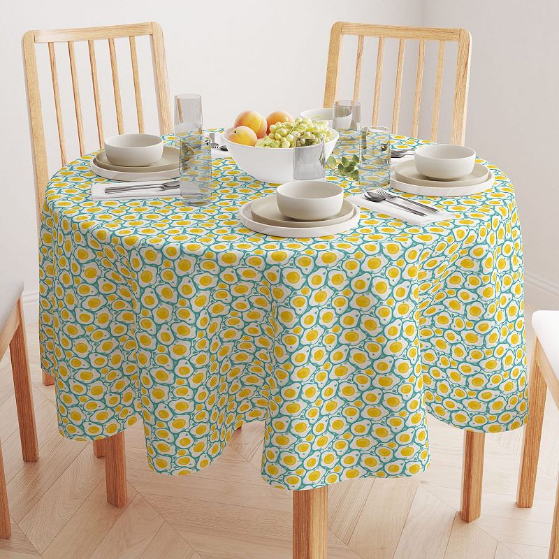 Round Tablecloth， 100% Cotton， 60 Round， Brunch Time Eggs