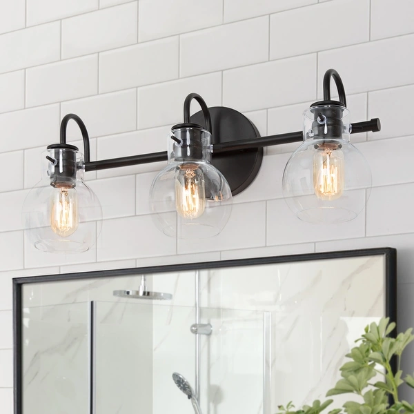 Olia Mid-Century Modern Black Linear Bathroom Vanity Lights Dimmable Clear Glass Wall Sconces