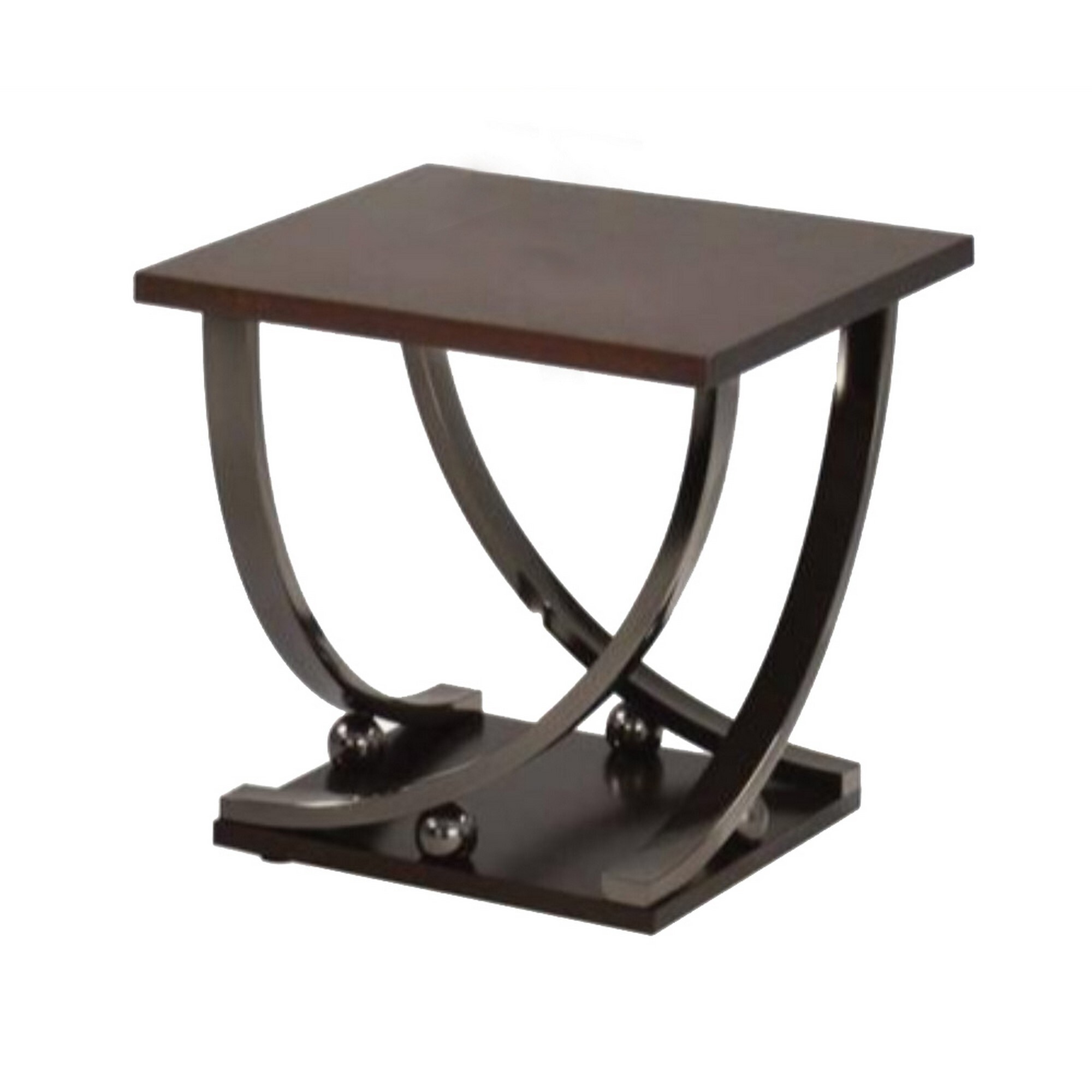 23 Inch Wood Top End Table with Curved Metal Legs，Dark Brown - 23.25 H x 23.5 W x 23.5 L Inches