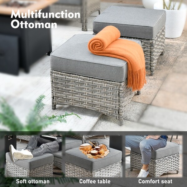 OVIOS 5 Pieces Outdoor Wicker Curved Swivel Chair Set With Ottoman